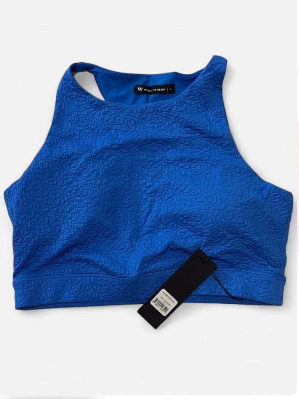 Wear it to Heart Blue Seersucker Bella Sports Bra Size XL Activewear Workout